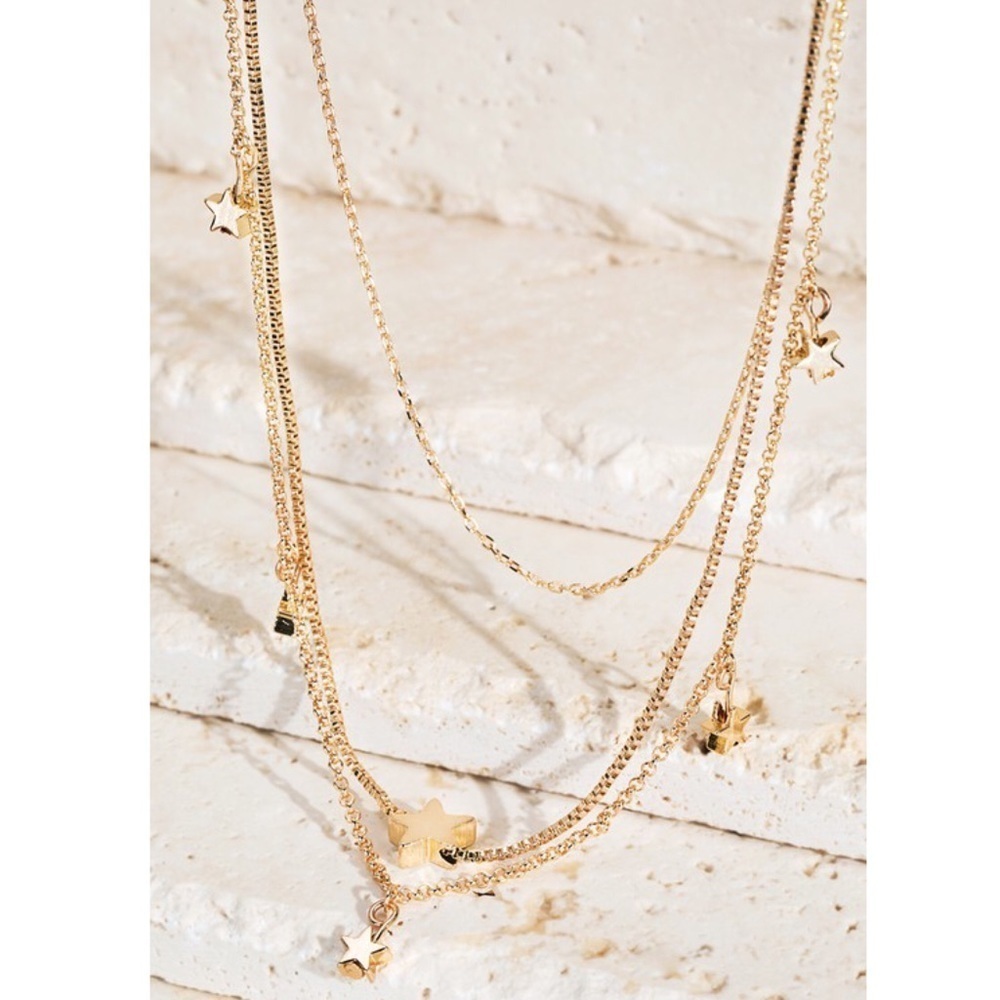Star Charmed 3 Strand Tiered Necklace Gold 3320